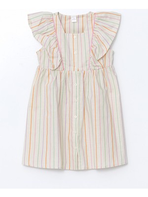 Lc Waikiki Yeni Sezon Çizgili Fırfırlı Kız Çocuk Keten Elbise