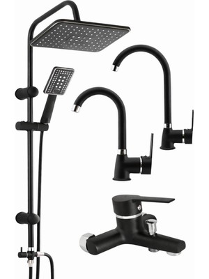 Musluq Siyah Robot Tepe Yağmurlama Delta Banyo - Mutfak - Lavabo Bataryası Musluğu Çeşmesi 4'lü Lüks