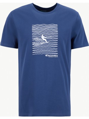 Discovery Expedition D6SM-TST3785 Indigo Bisiklet Yaka Relaxed Baskılı Erkek T-Shirt