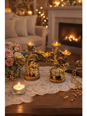 Seymen Bıçakçılık Fil Desenli Dekoratif Mumluk 2’li Set – Klasik Şamdan | Mumlar Dahil Değildir