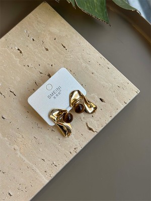 Flamex Taşlı Küpe - Kahverengi