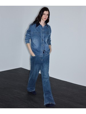 İpekyol Kroşe yakalı denim gömlek IS1260025106089