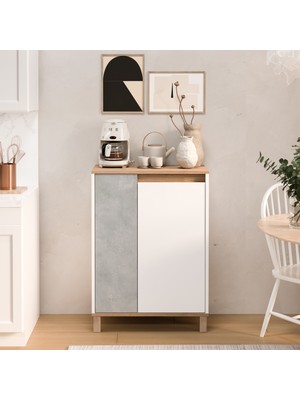 Robin Home Alaska Çok Amaçlı Dolap Mutfak Kiler Erzak Banyo Dolabı 97CM Sepet-Beyaz-Taş