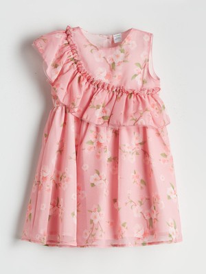 Lc Waikiki Yeni Sezon Bisiklet Yaka Çiçekli Kız Çocuk Şifon Elbise