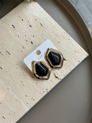 Flamex Taşlı Küpe - Siyah