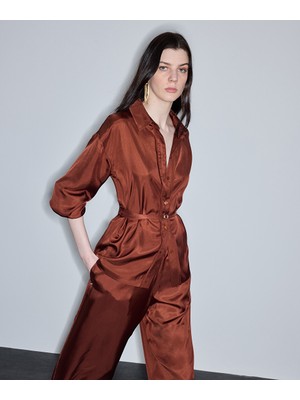 İpekyol Parlak yüzeyli kuşaklı gömlek IS1260025147048