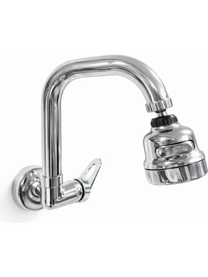 Musluq 3 Fonksiyonlu Hareketli Başlıklı Duvardan Tek Su Mutfak-Banyo ve Lavabo Batarya Krom Lavabo