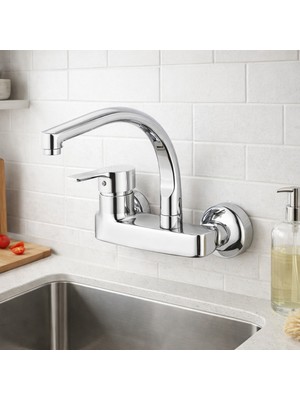 Musluq Yandan Aplik Sıcak Soğuk Çift Girişli Eviye Batarya Lavabo Bataryası