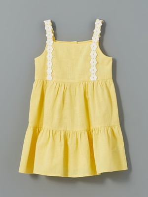 Lc Waikiki Yeni Sezon Basic Dantelli Kız Çocuk Keten Elbise