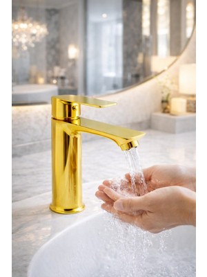 Musluq Gold Sabit Lavabo Bataryası Luxury Banyo Lavabo Bataryası