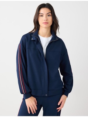 Jimmy Key Lacivert Düz Kesim Cep Detaylı Fermuarlı Modal Ceket