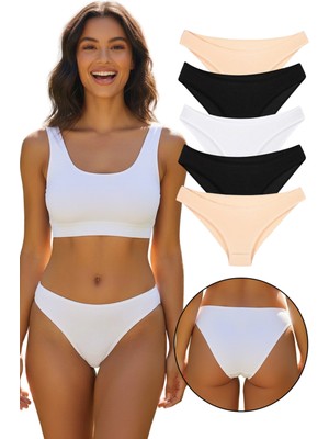 Sensu Kadın Günlük Pamuklu Külot Beyaz Bikini Model 5'li Paket