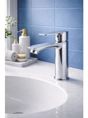 Krom Sabit Lavabo Bataryası Luxury Banyo Lavabo Bataryası