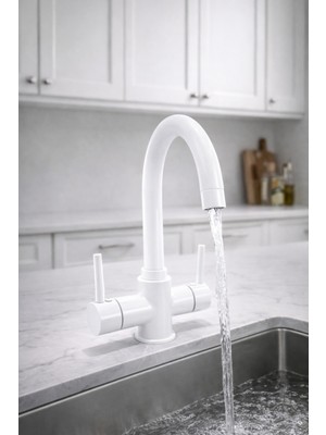 Musluq Beyaz Baston Mutfak Eviye Bataryası