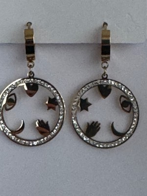 Stainless Steel Taşlı Figürlü Halka Küpe – Ay Yıldız Kalpli Modern Tasarım