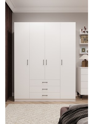 Asra Trend Lüks 4 Kapaklı 3 Çekmeceli Gardırop %100 MDF Askılı Düzenleyici Elbise Dolabı G-02