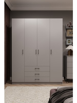 Asra Trend Lüks 4 Kapaklı 3 Çekmeceli Gardırop %100 MDF Askılı Düzenleyici Elbise Dolabı G-02