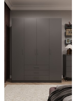 Asra Trend Lüks 4 Kapaklı 3 Çekmeceli Gardırop %100 MDF Askılı Düzenleyici Elbise Dolabı G-02