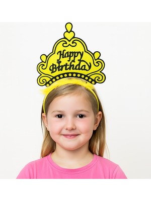 Sarı Happy Birthday Prenses Tacı – Doğum Günü Taç Aksesuarı