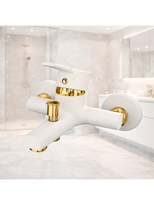 Beyaz Gold Banyo Bataryası Musluğu