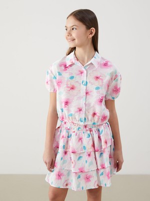 Lc Waikiki Yeni Sezon Çiçekli Kız Çocuk Crop Gömlek