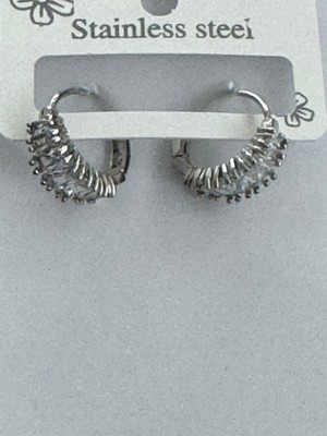 Stainless Steel 316L Paslanmaz Çelik Zirkon Taşlı Mini Halka Küpe – Parlak Günlük Şık Kadın Küpe