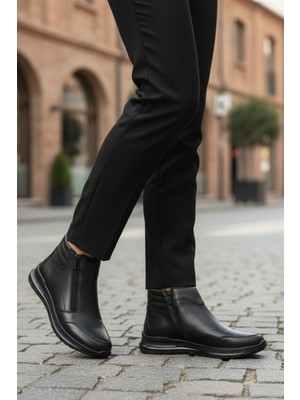 Ayakmod 2004 Hakiki Deri Siyah Kadın Fermuarlı Bot