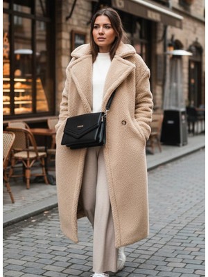 Barbora Peluş Kışlık Kadın Tüylü Düğmeli Ceket