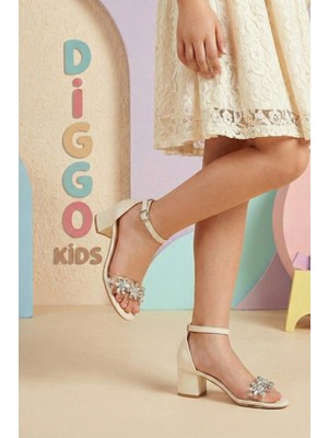 Diggo Kids Kız Çocuk Abiye Ayakkabı Üzeri Çiçek Taşlı Detaylı
