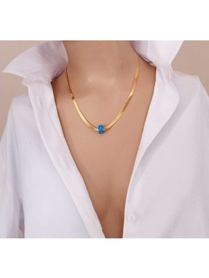 Balıksırtı Model Nazar Boncuklu 316L Çelik Kolye – Gold & Gümüş Seçenekli