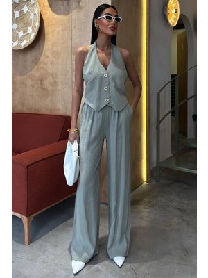 Çamaşır Kenti Halter Yaka Yelekli Modal Takım 10144