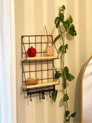 Emfa Home 2 Katlı Ahşap Mutfak Rafı – Bardak & Kupa Askısı, 6 Kancalı Düzenleyici, Kahve Fincanı Askılığı