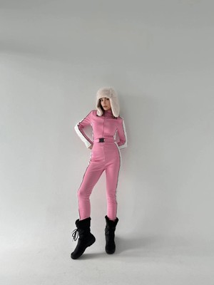 Beta Moda Hub Kemer Detaylı Fermuarlı Tulum - Pembe