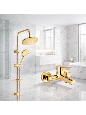 Gold Tepe Duş Seti Duş Robotu Banyo Duş Bataryası Yağmurlama Duş Başlığı