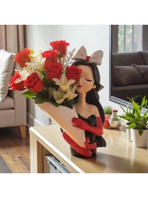 Kelebek Rüyası Sanat Atölyesi Dekoratif Buketli Kız-Büyük Boy