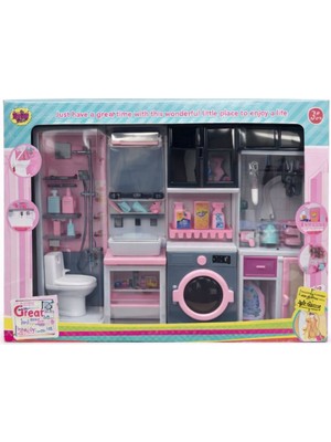 Nasyonel Toys Çocuk Oyuncak Banyo & Çamaşır Odası Seti | Mini Ev Eşyaları | Kız Çocuk Oyun Seti