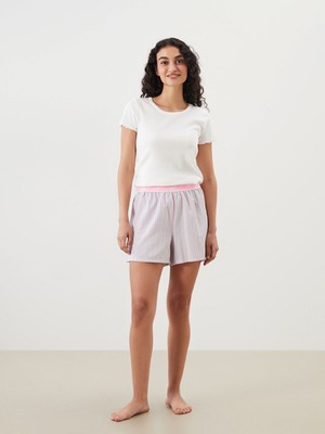 Lc Waikiki Yeni Sezon Beli Lastikli Çizgili Kadın Şort Pijama Altı