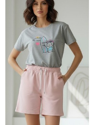 Makiteks 2li Takım Kadın Şort Tişört Takım Hello Kitty