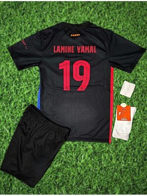 SporZ B.a.r.c.e.l.e.n.o Lamine Yamal Yeni Sezon Siyah Deplasman Çocuk Forması 4 Lü SET-İM02