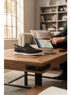 Enoch Hakiki Deri Siyah Lazer Kesim Beyaz Tabanlı Erkek Comfort Ayakkabı