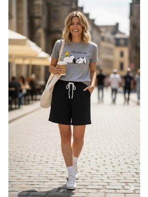 Makiteks Kadın Şort Tişört Takım Snoopy Tshirt