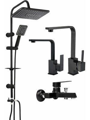 Fulcie Siyah Robot Siyah Kare Set Lavabo-Evye-Banyo Bataryası Modern ve Şık 4'set