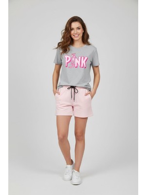 Makiteks Kadın Şort Tişört Takım Pink Panther Tshirt Pembe Panter