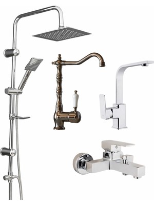 Fulcie Krom Robot-Banyo-Lavabo-Mutfak Batarya 4 Lü Set