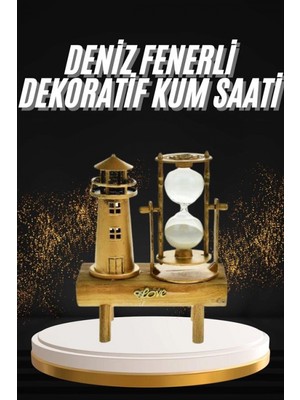 MiraLive Hediyelik Eşya Retro Deniz Fenerli Kum Saati Ahşap Görünümlü Dekoratif Eşya
