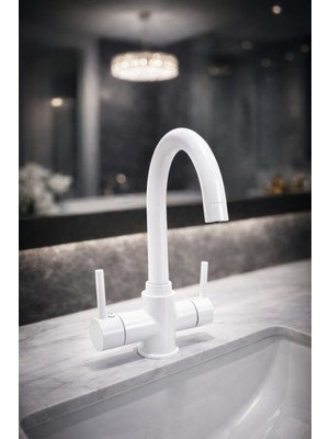 Krom Baston Beyaz Lavabo Mutfak Bataryası