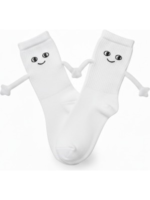 Neşeli Çoraplar El Ele Tutuşan Beyaz Atletik Çorap