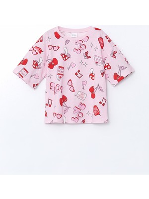 Lc Waikiki Yeni Sezon Bisiklet Yaka Baskılı Kız Çocuk Pijama Üst