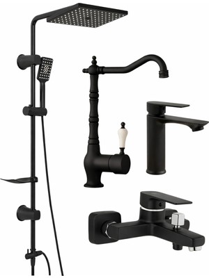 Aurum Luxe 4’lü Set - 4’lü Rustik Banyo & Mutfak Seti | Robot Duş + Lavabo + Eviye + Banyo