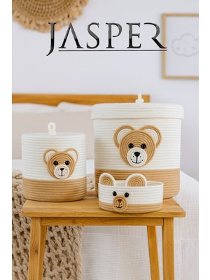 Jasper Jüt Ip Bej Ayı Çocuk Odası Seti Konsept Sepet Organizer Süs, Oyuncak, Battaniye, Çamaşır Düzenleyici